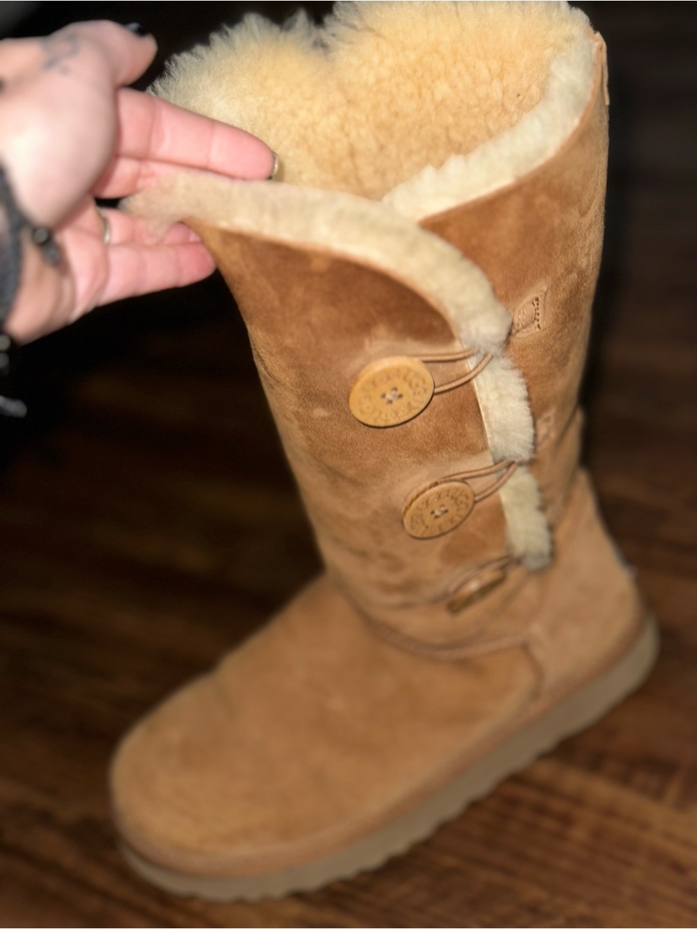 UGG Chestnut Bailey Button-Front Shearling Mid-Calf Boot